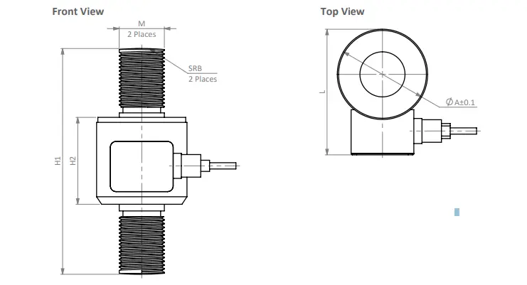 Zemic BM14D Dimensions Front and Top View Loadcell.ae