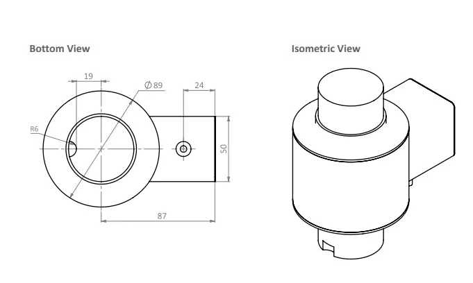 Zemic BM14G Dimensions Bottom and Isometric View Loadcell.ae