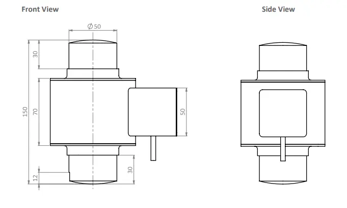 Zemic BM14G Dimensions Front and Side View Loadcell.ae