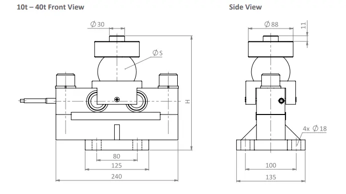 Zemic HM9B Dimensions Front Side 10-40 t View Loadcell.ae