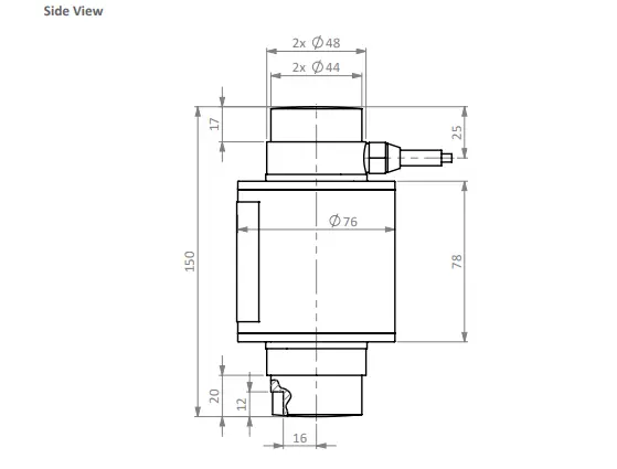 Zemic HM14H1 Dimensions Side View Loadcell.ae
