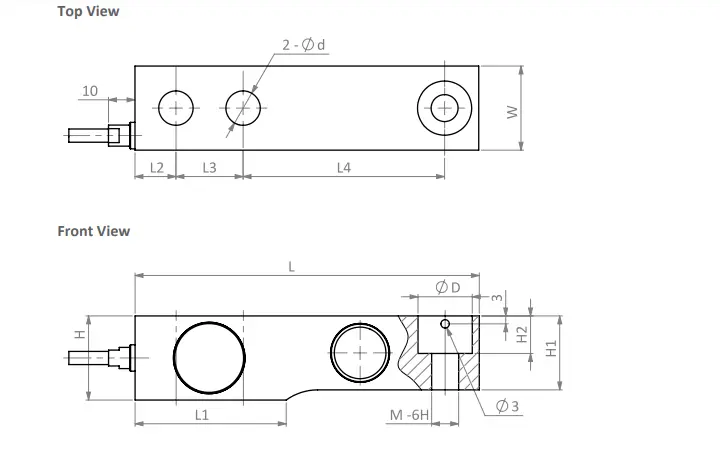 Zemic BM8H Dimensions Front and Top View Loadcell.ae