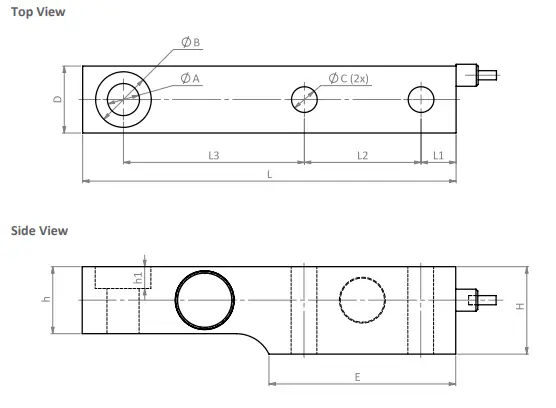Zemic BM8G Dimensions Side and Top View Loadcell.ae
