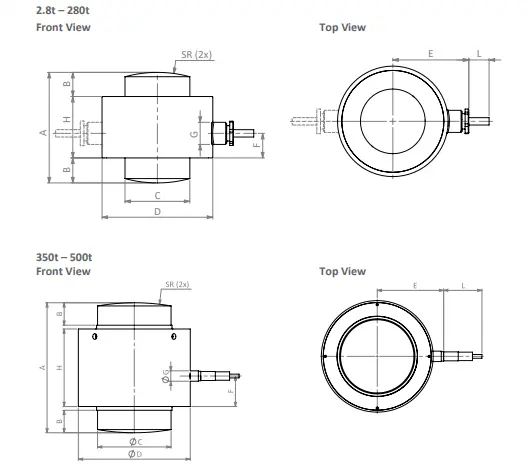 Zemic H14W Dimensions Front Top View Loadcell.ae